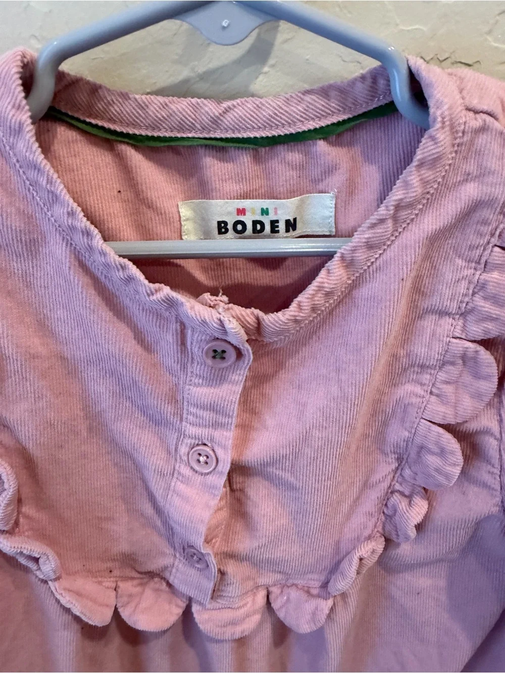 Mini Boden eloquent pink scallop neck dress long sleeve size 6-7
